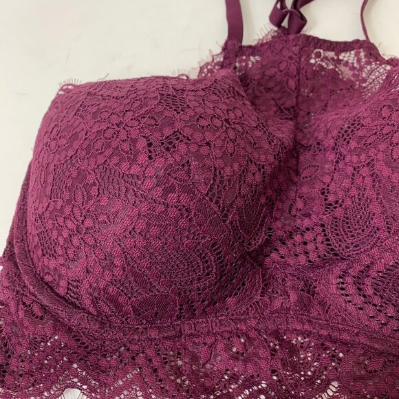 PINK Victoria’s Secret High-Neck Wine Colored Eyelash Push Up Bralette - Size Sm - Picture 3 of 8